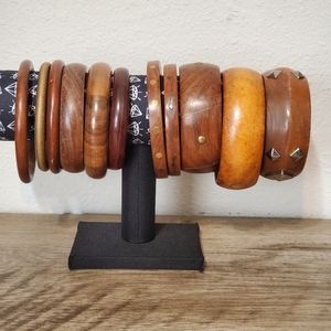 11 Boho Island Coastal Variety Vintage Distressed Wood Inlay Bangle Bracelets